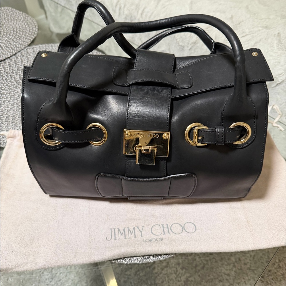 Jimmy Choo Black Satchel with Gold Accents